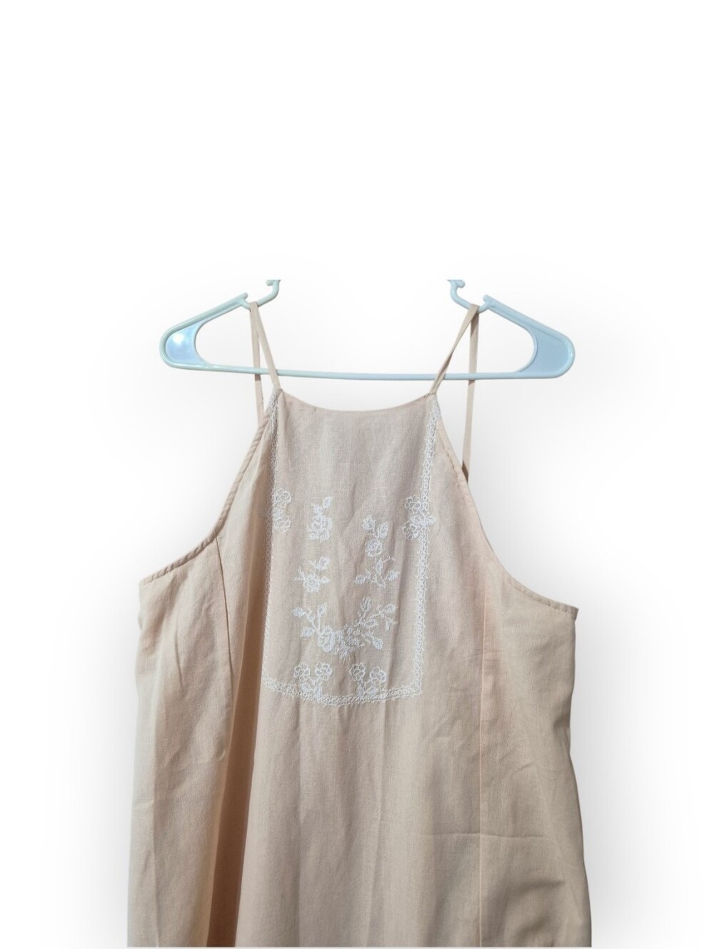 Zara Peach Embroidered Linen Maxi Spaghetti Strap Dress NWT - Picture 4 of 6